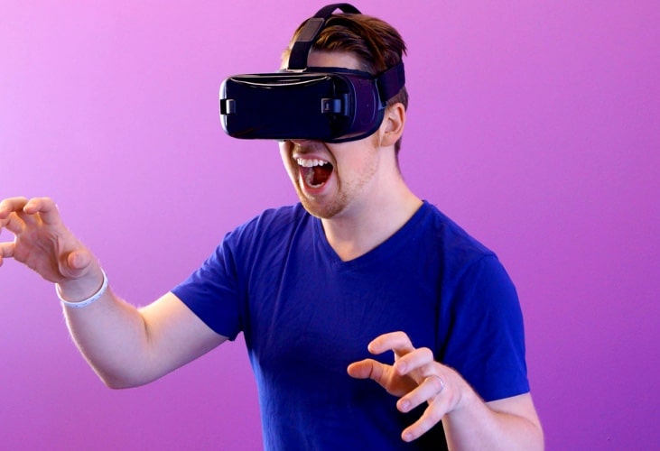 Person wearing a virtual reality headset